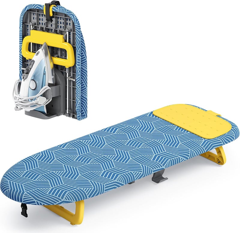 KINGBOARD Tabletop Ironing Board, Small Ironing Board with Iron Holder, Foldable Mini Iron Board, Easy Storage for Travel & Dorm, 12x32 Blue - Image 1